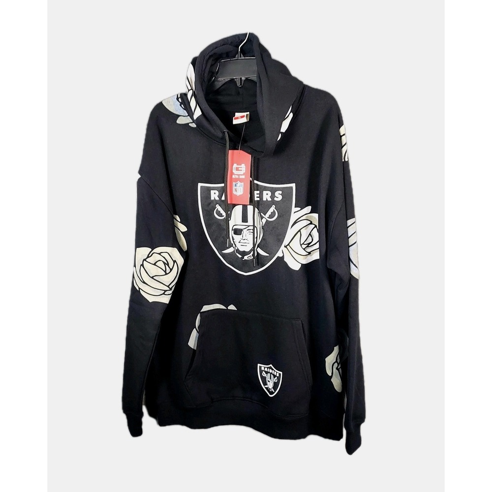 NWT NFL On Field LV Raiders Men's‎ XL All Over Black Rose Print Graphic Hoodie